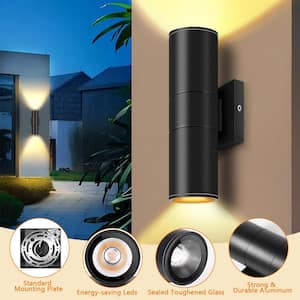 Integrated LED Black Outdoor Hardwired Cylinder Wall Light Lantern Scone with Up Down Lights (1-Pack)