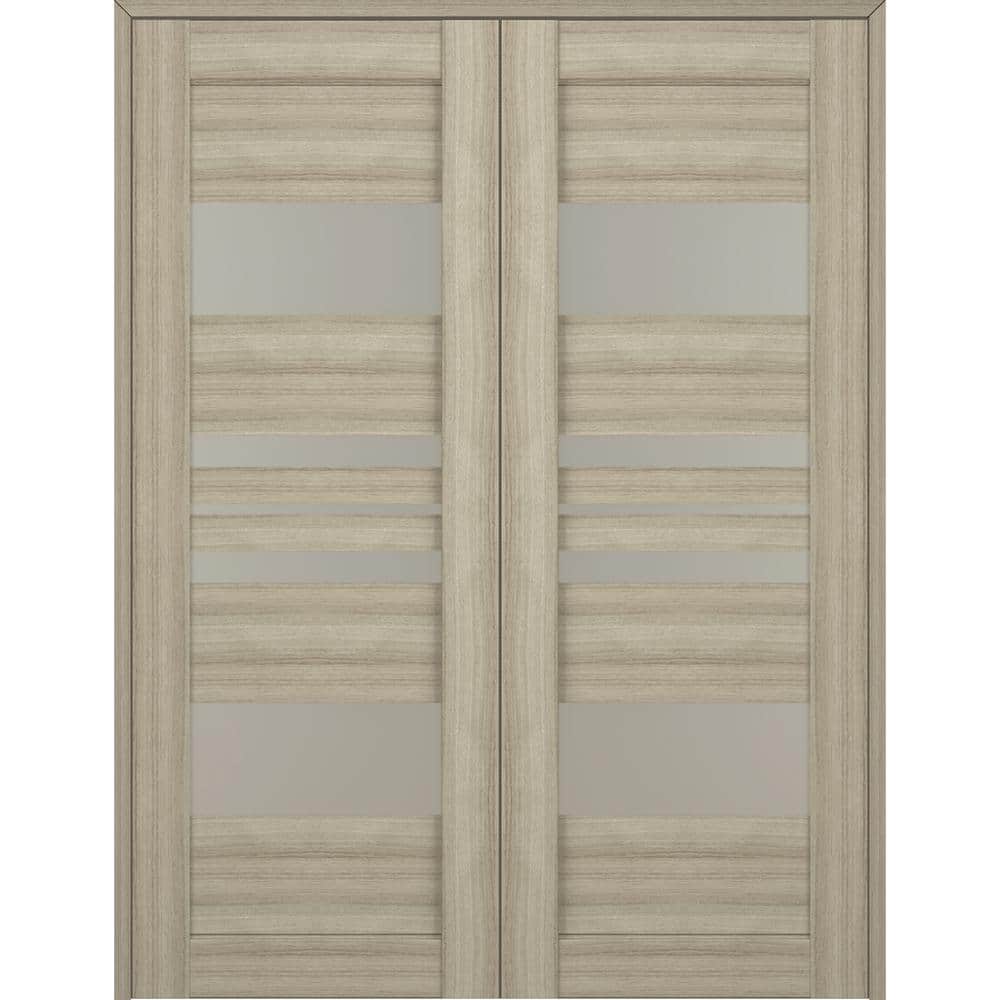 Romi 72" x 80" Beige Pine Composite Prehung French Door with Frosted Glass