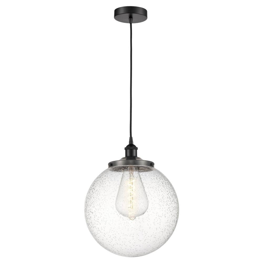 Beacon 100-Watt 1-Light Matte Black Standard Mini Pendant Light with Seeded Glass Shade, No Bulbs Included price history on PriceWatchPro