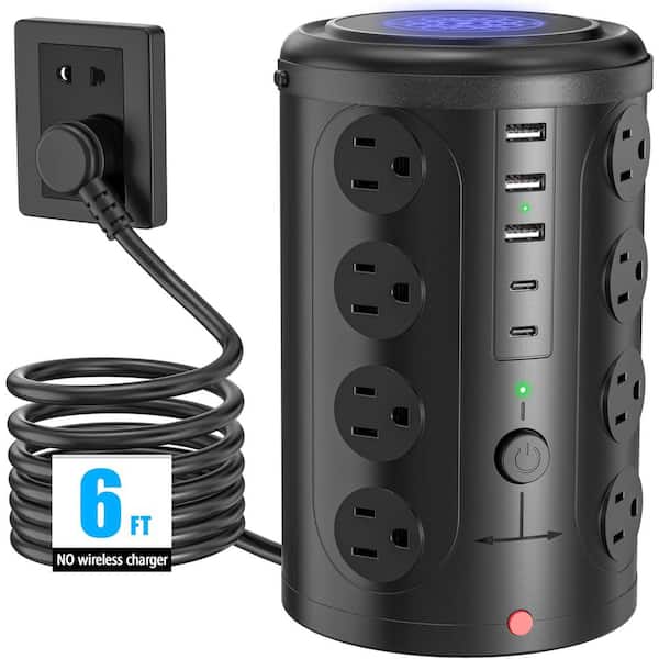 Yichuhaoxi Tower Power Strip Surge Protector with 16 Outlets and 5 USB Ports 6 ft. Extension Cord with Multiple Outlets in Black