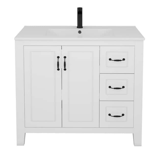 36 in. W x 18 in. D x 33 in. H Single Sink Bath Vanity in White with White Wood Top with Sink Set