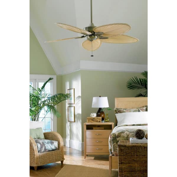 Windpointe 52 in. Antique Brass Ceiling Fan with Natural Narrow Oval Blades