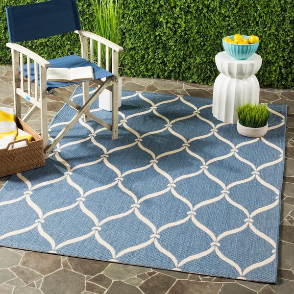 Courtyard Blue/Beige 7 ft. x 7 ft. Trellis Indoor/Outdoor Square Area Rug
