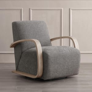 Ella Fossil Grey Fabric Swivel Accent Chair with Grey Solid Wood Arm Modern Armchair for Living Room or Bedroom