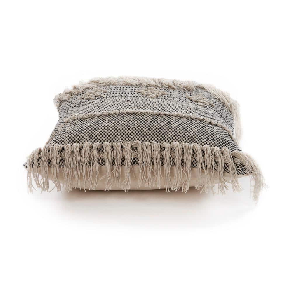 Gray and Cream Handwoven Cotton Diamond Throw Pillow, 20" x 20"