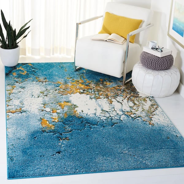 Glacier 4 ft. x 4 ft. Square Blue/Gold Abstract Geometric Area Rug