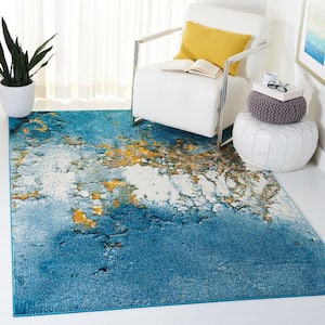 Glacier Blue/Gold 5 ft. x 8 ft. Abstract Geometric Area Rug