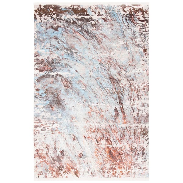 Vintage Persian 4 ft. x 6 ft. Blue/Brown Distressed Marble Area Rug