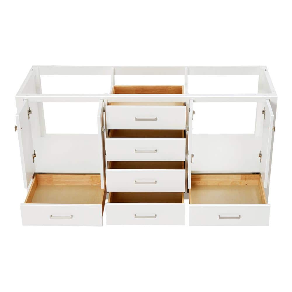 Cambridge 66" White Double Freestanding Vanity Cabinet with Brushed Nickel Hardware