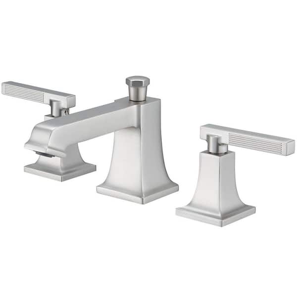 HOMEMYSTIQUE 8 in. Widespread Double Handle Bathroom Faucet with Drain Kit Included in Brushed Nickel