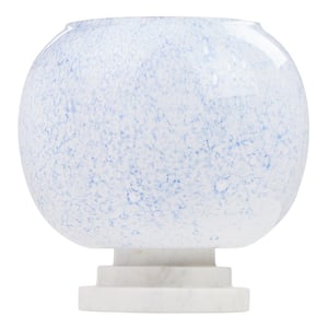 Ailsa 13 in. White Stacked Base Accent Lamp with Blue/White Blown Glass Shade