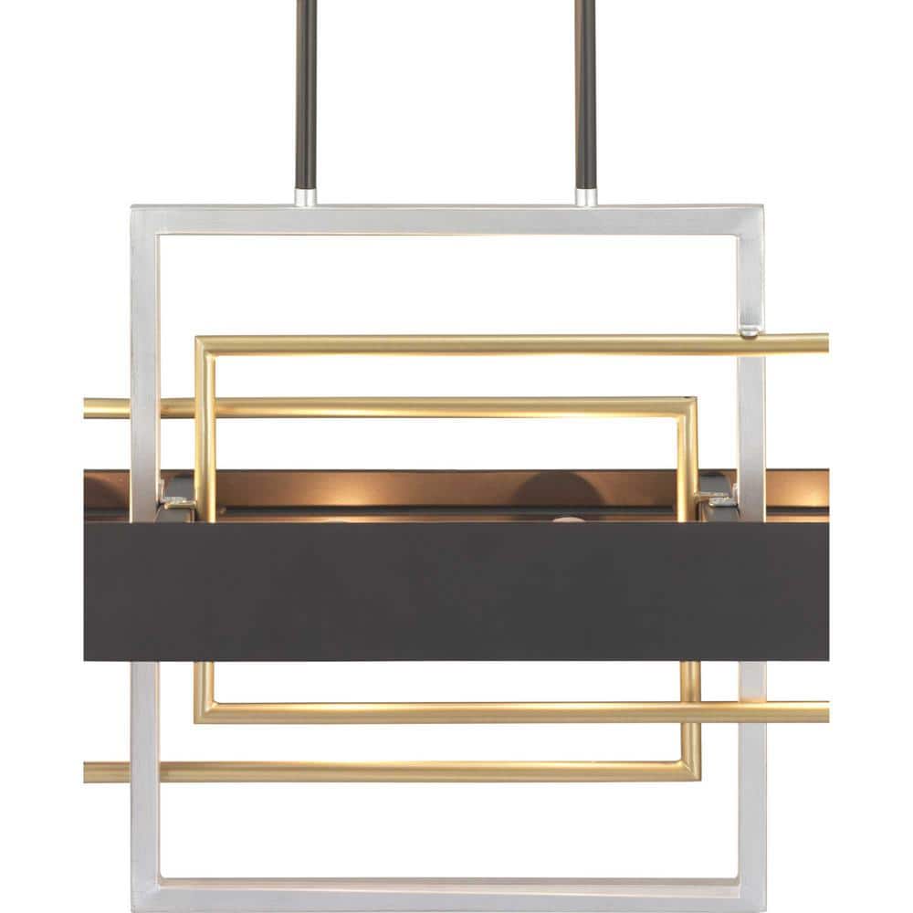 Adagio 38" Black Steel Linear Chandelier with Geometric Accents