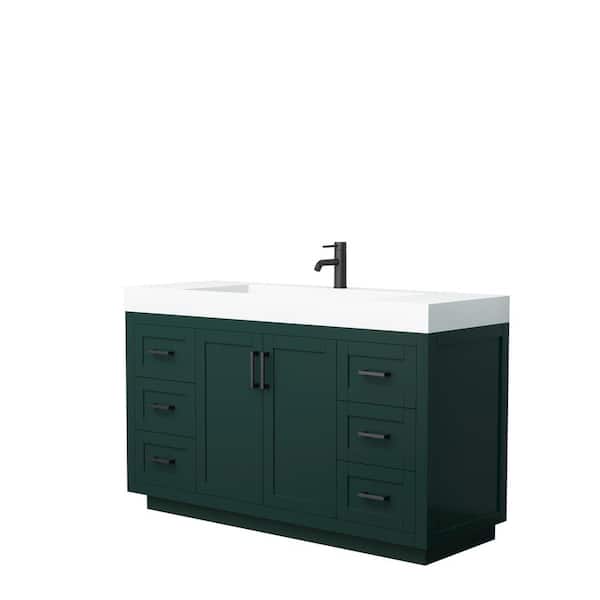 Wyndham Collection Miranda 59.5 in. W x 21.75 in. D x 37 in. H Single Bath Vanity in Green with Matte White Solid Surface Top