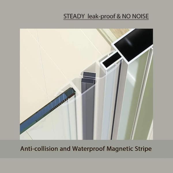 28 in. W x 72 in. H Frameless Glass Shower Doors Clear Glass in Chrome