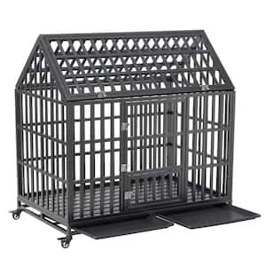 Heavy-Duty Dog Cage pet Crate with Roof and window on roof