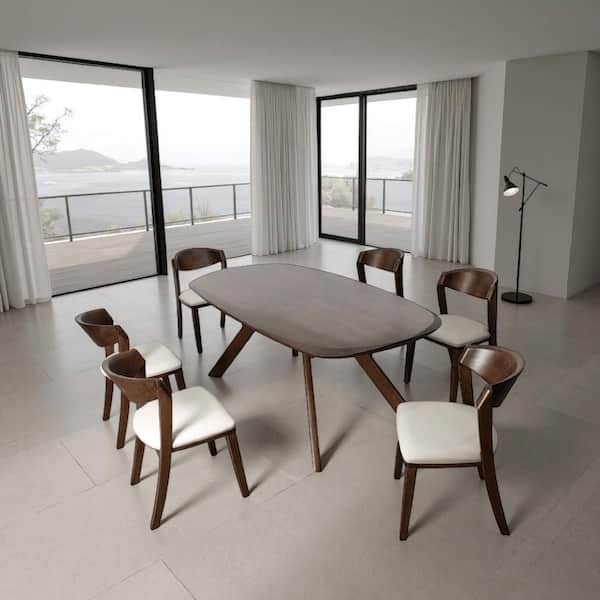 Walnut Brown and Ivory 29 in. 7-Piece Dining Set