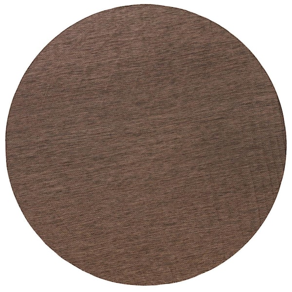 Outdoor Solid Brown 13 ft. x 13 ft. Round Indoor/Outdoor Area Rug