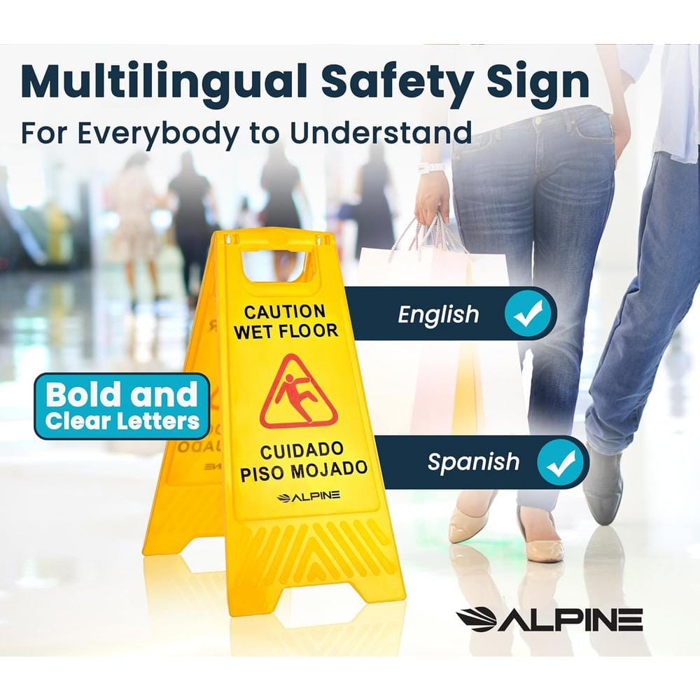 Yellow Bilingual Plastic Caution Wet Floor Sign Set