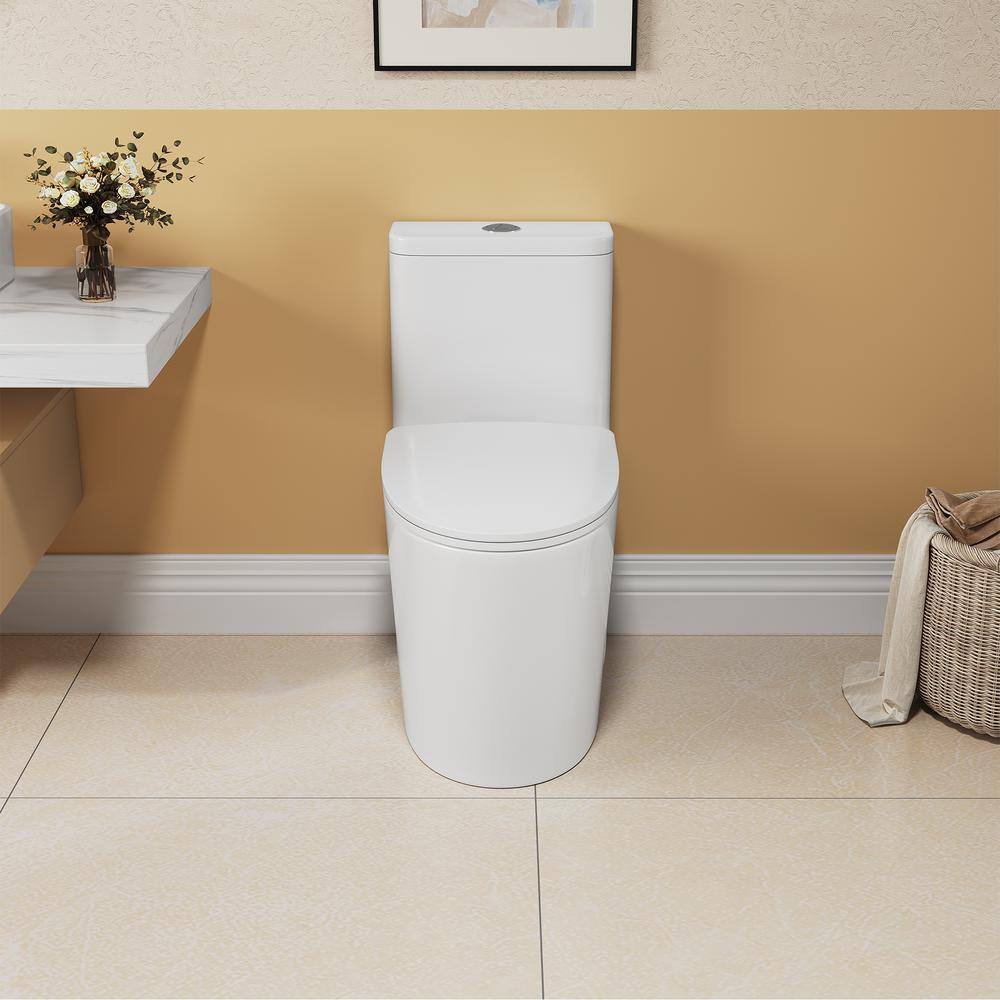 White Ceramic Dual-Flush Elongated One-Piece Toilet
