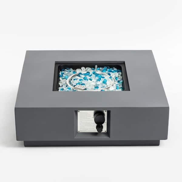 Unbranded Grey Square Stainless Steel and Concrete Outdoor Fire Pit Table