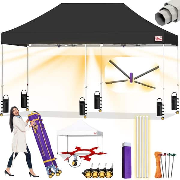 Tradesparker Commercial 10 ft. x 20 ft. Black Pop Up Canopy Tent with Roller Bag
