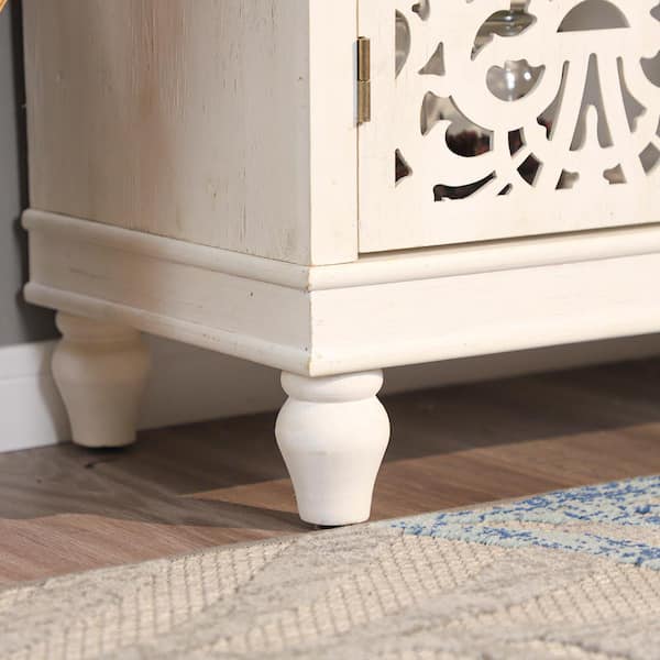PHI VILLA 34.3 in. Hollow-Carved White Rustic 2-Door Distressed