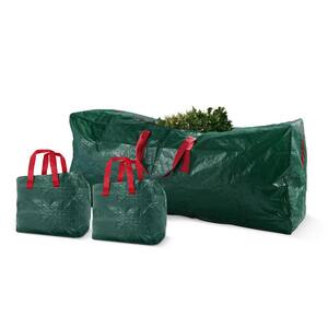 Green Waterproof Artificial Tree Storage Bag for Trees Up to 9 ft. Tall Plus 2 Garland Bags(3-Pack)