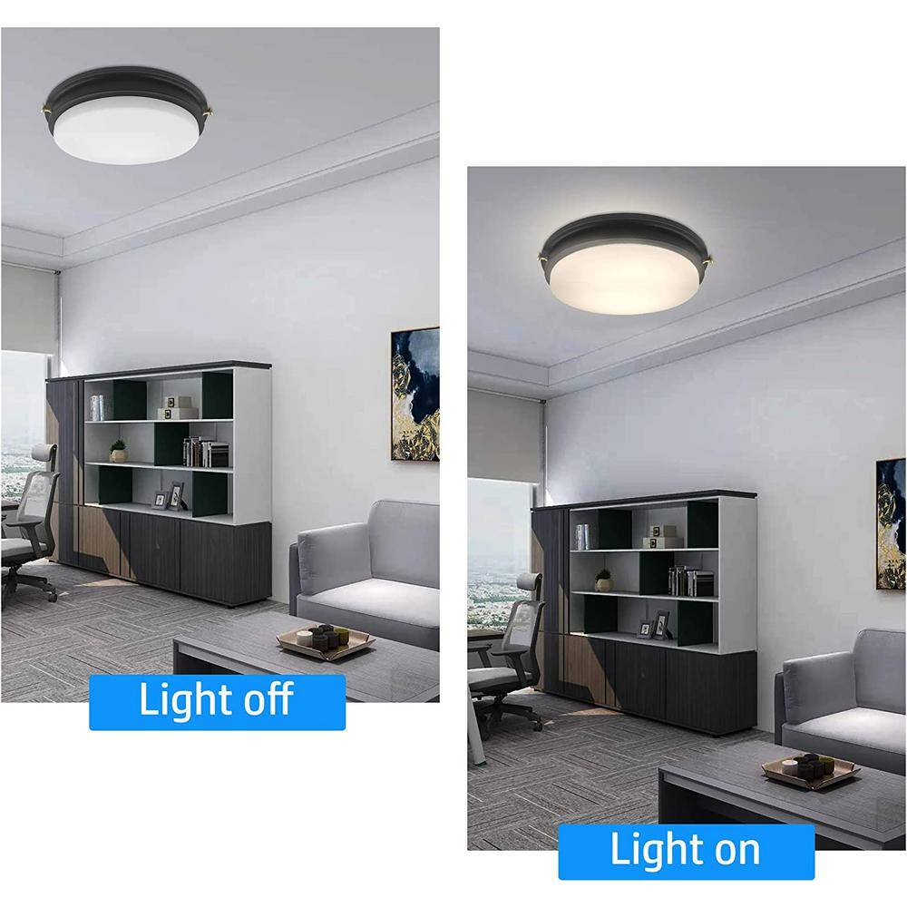 14'' Matte Black LED Flush Mount Ceiling Light with Frosted Glass Shade