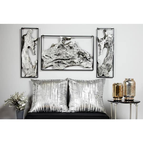 Litton Lane Magnesium Oxide Silver Handmade Live Edge Abstract Wall Decor with Black Frame