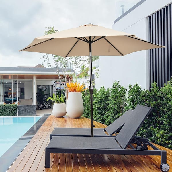 9 ft. Outdoor Market Table Garden Yard Patio Umbrella with Crank 6 Ribs in Beige