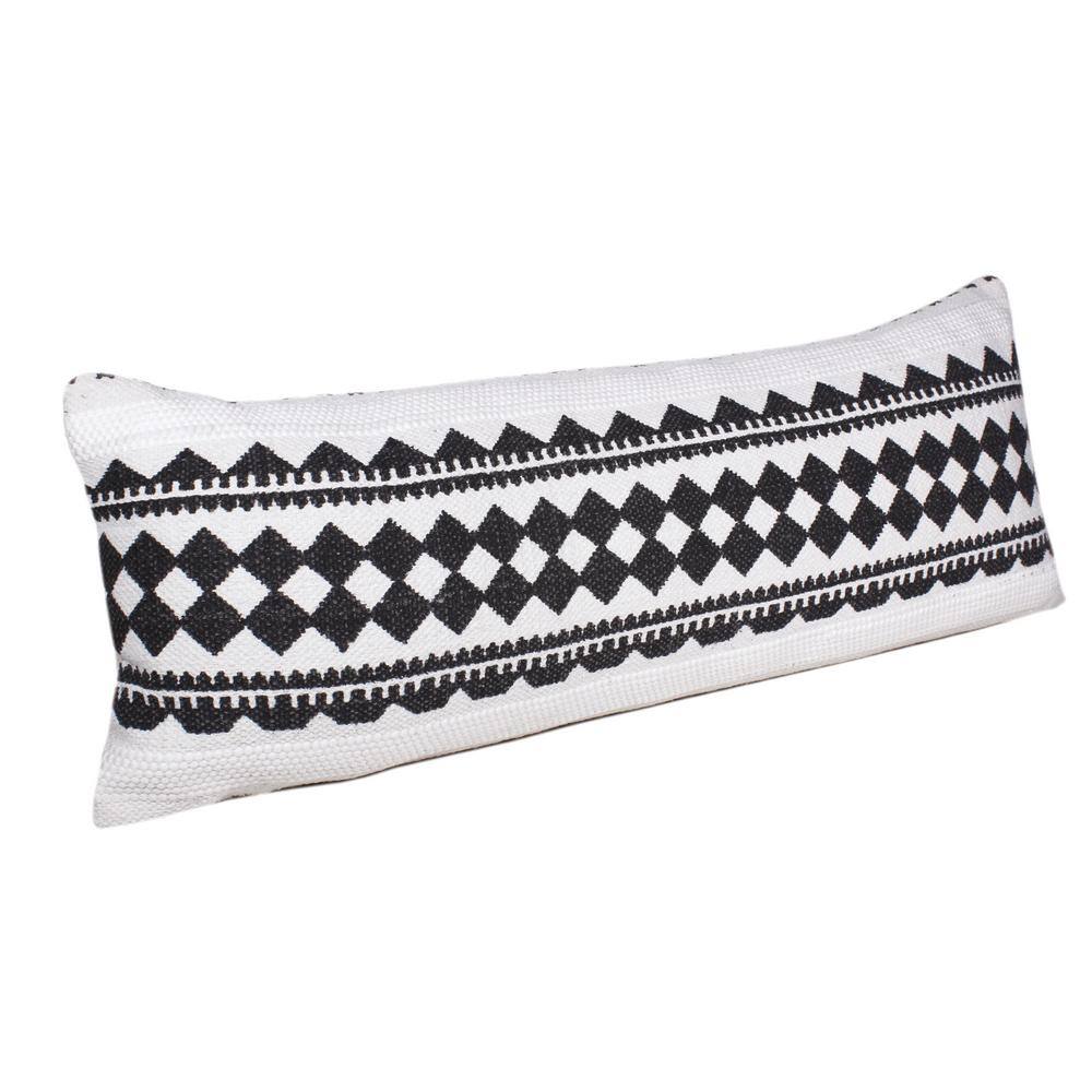 Black and White Geometric Stripe Lumbar Pillow, 14" x 36"