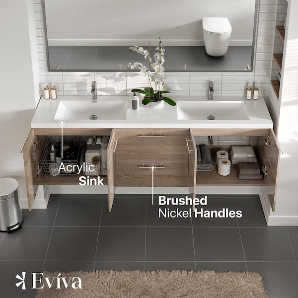 Axis 72 in. W x 20 in. D x 23 in. H Floating Double Sink Bath Vanity in Gray with White Acrylic Top