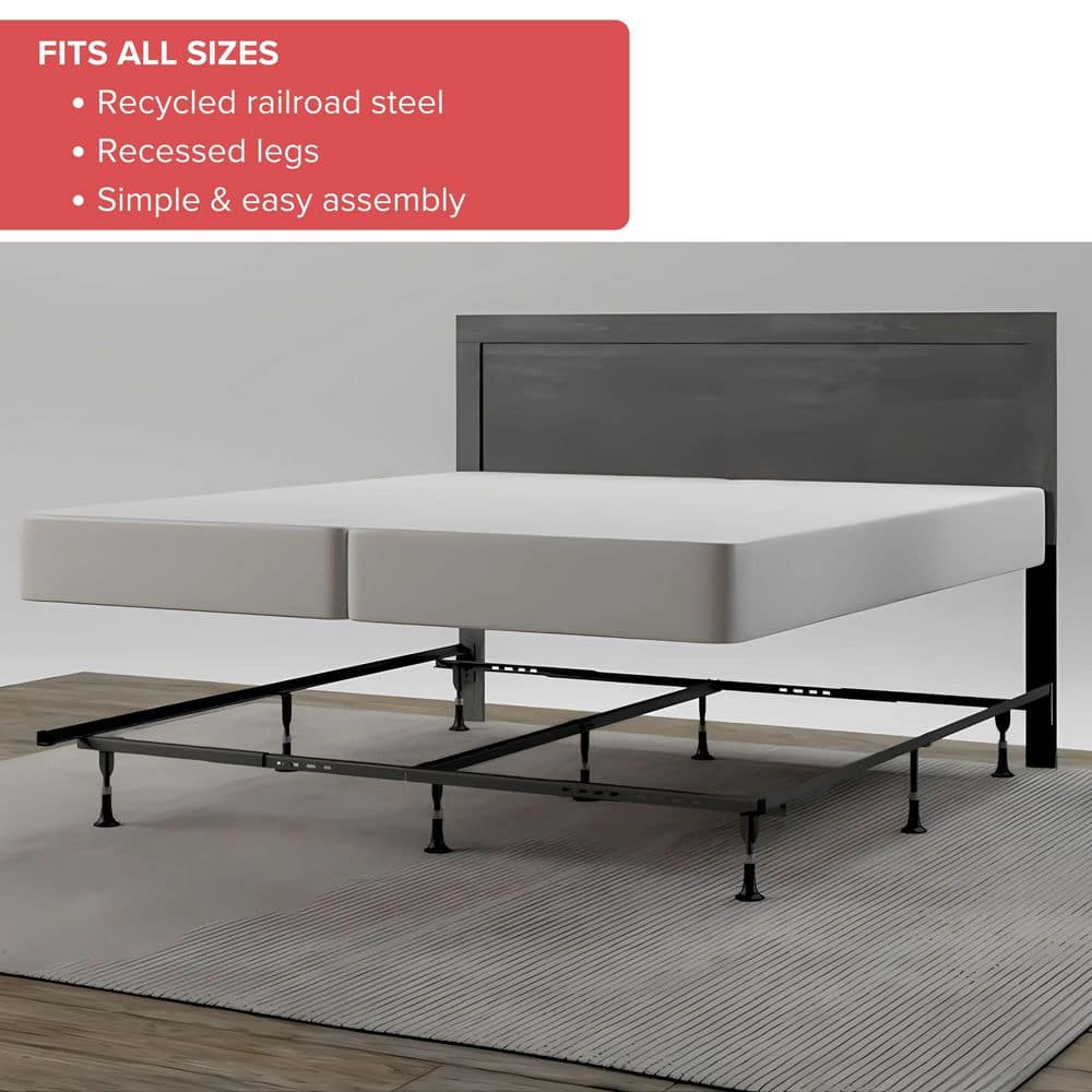 Adjustable Black Steel Queen Bed Frame with 9 Legs