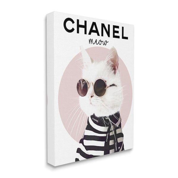 Stupell Industries "Chic Kitty Cat Meow Glam Fashion Pink Circle" by Ros Ruseva Unframed Animal Canvas Wall Art Print 24 in. x 30 in.