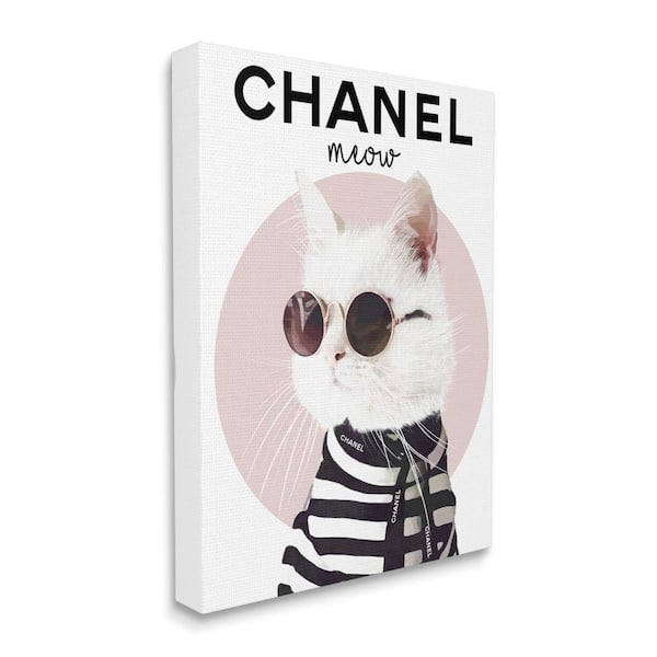 Stupell Industries "Chic Kitty Cat Meow Glam Fashion Pink Circle" by Ros Ruseva Unframed Animal Canvas Wall Art Print 36 in. x 48 in.