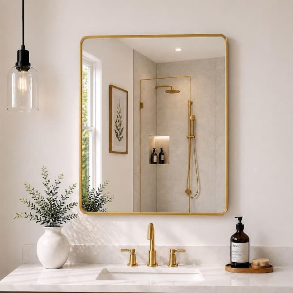 Cosy 30 in. W x 36 in. H Rectangular Framed Wall Bathroom Vanity Mirror in Brushed Gold