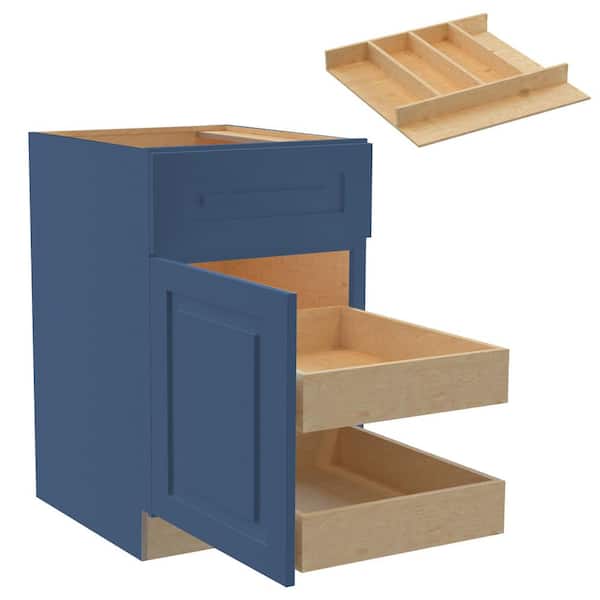 Home Decorators Collection Grayson 21 in. W x 24 in. D x 34.5 in. H Assembled Plywood Base Kitchen Cabinet in Mythic Blue with 2ROT Utility LH