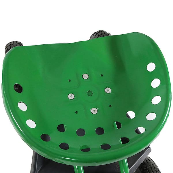 Sunnydaze Green Rolling Garden Cart with 360 Degree Swivel Seat & Tray