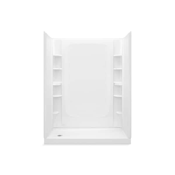 STORE+ 30 in. x 60 in. Single Threshold Left-Hand Shower Base with Shower Walls and 10-Piece Accessory Kit in White