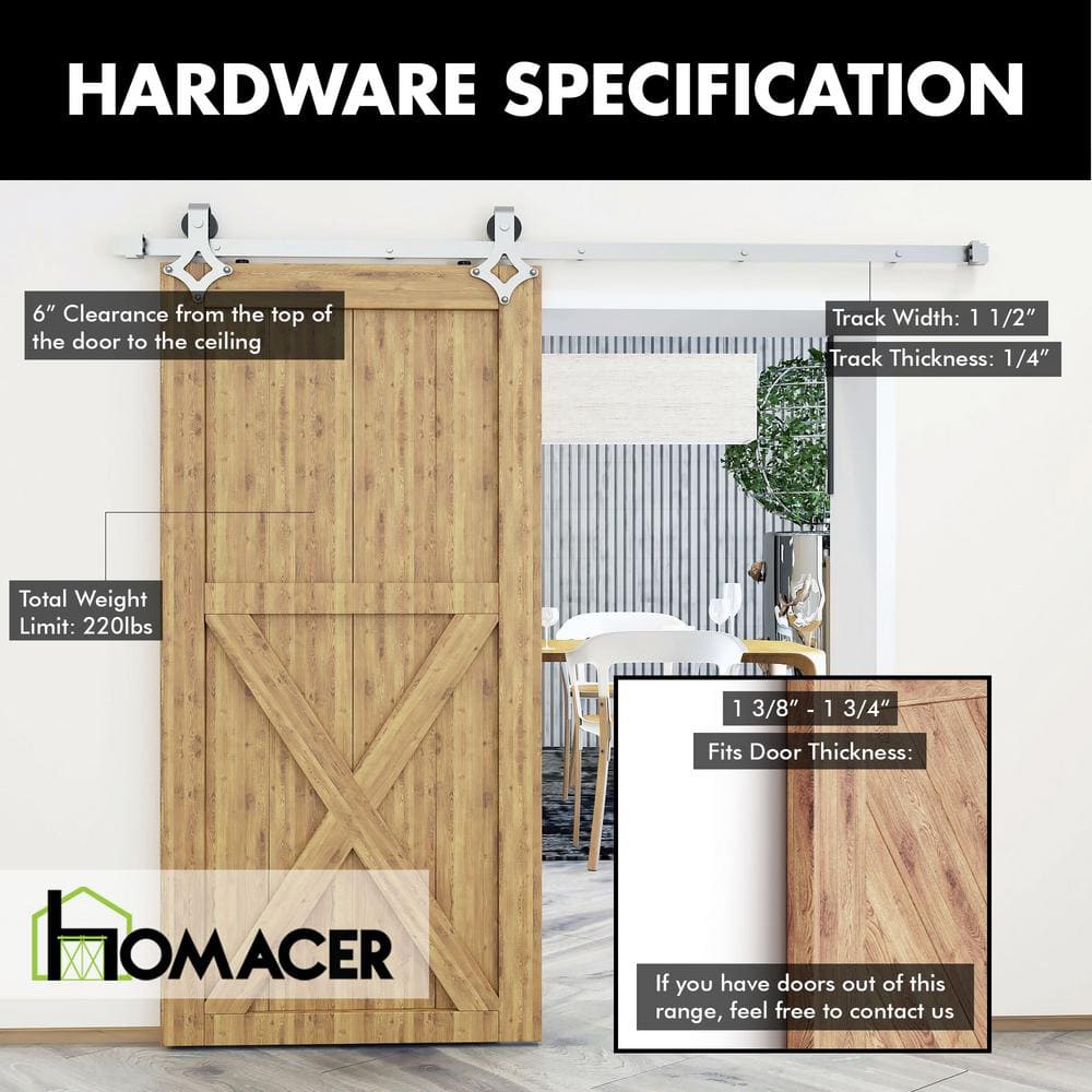 Brushed Nickel 48-Inch Diamond Design Barn Door Hardware Kit