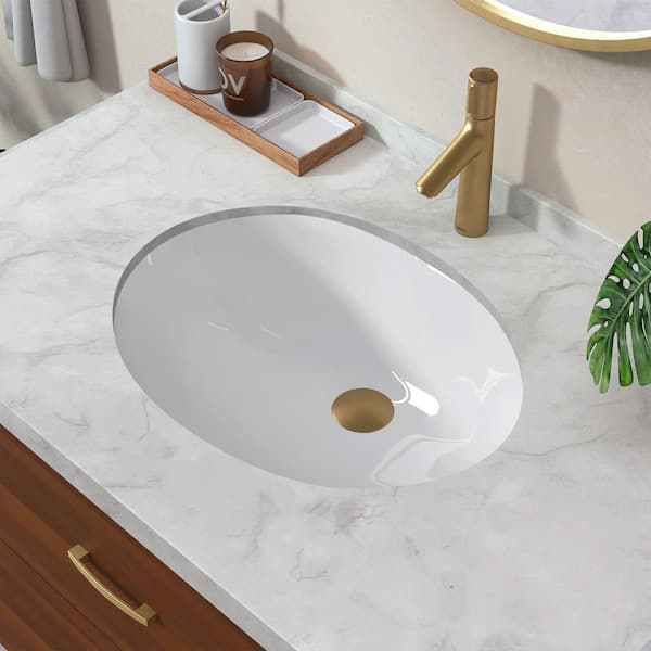 19.5 in. Oval Undermount Bathroom Sink Ceramic Lavatory Vanity Vessel Sink Basin in White with Overflow Drain