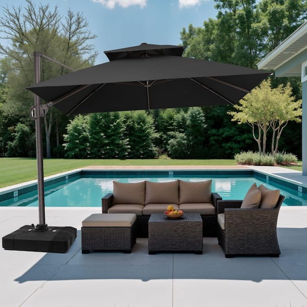 10 ft offset patio umbrella Best Choice Products 10ft 360 Rotating Cantilever Offset Hanging Patio Umbrella