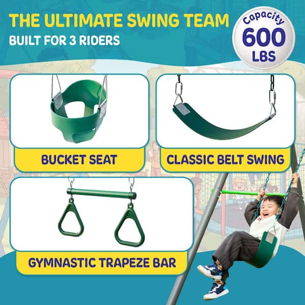 PLEXALIFE 9-FT Heavy-Duty Metal Swing Set with Coated Chains, A