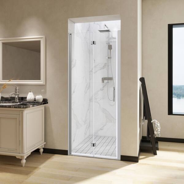 FORCLOVER 32 in. W to 33-3/8 in. W x 72 in. H Bi-Fold Frameless Shower Door in Chrome with Clear Glass