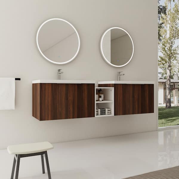 Stafford 71.1 in. W x 18.1 in. D x 19.3 in. H Floating Bath Vanity in California Walnut with White Resin Vanity Top