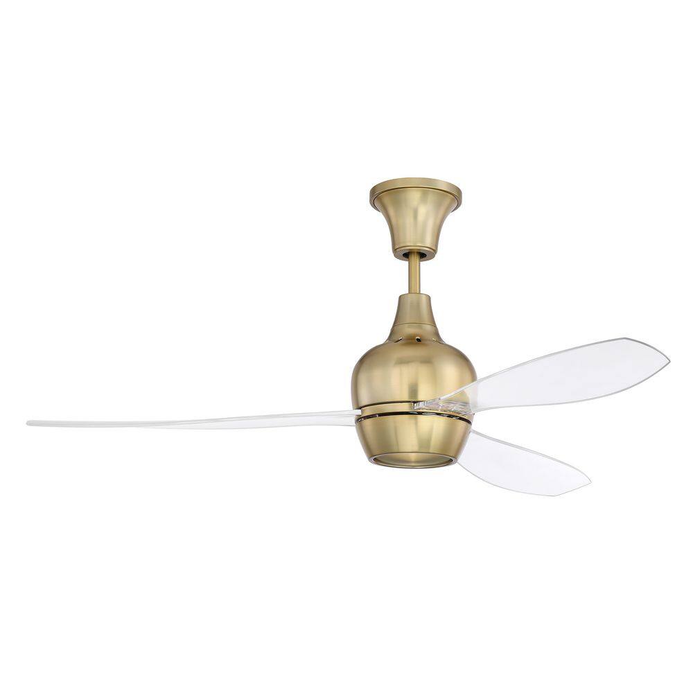 Satin Brass 52" Ceiling Fan with Clear Acrylic Blades and LED Light