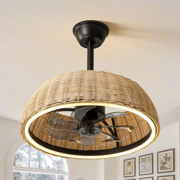 Felynt 11.8 in. Brown Rattan Flush Mounted Farmhouse Ceiling Fan with Integrated LED and Remote