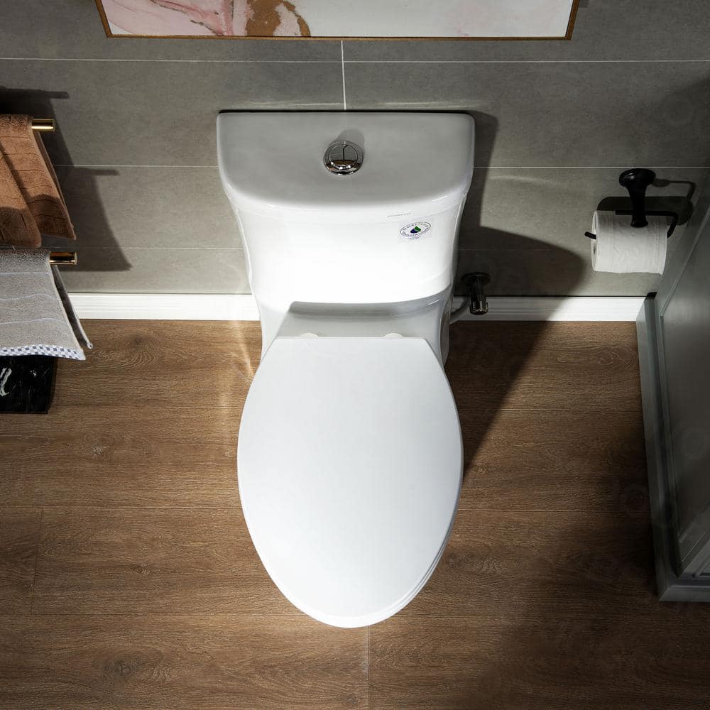 White Elongated One-Piece Dual Flush Toilet with Soft Closing Seat