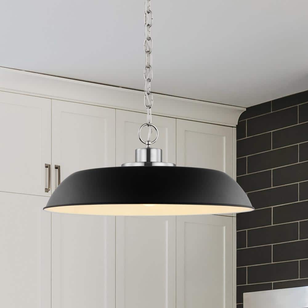 Colony Modern Matte Black and Polished Nickel Dome Pendant Light