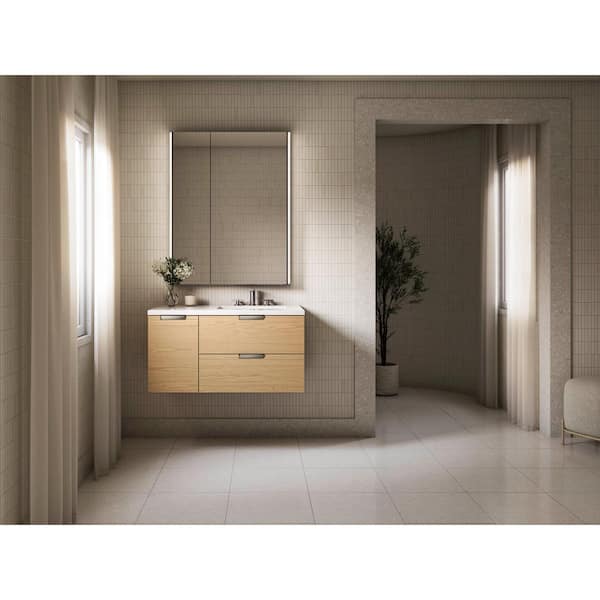 Maxstow 36 in. Wall-Hung Bathroom Vanity Cabinet with Sink and Quartz Top in Light Oak